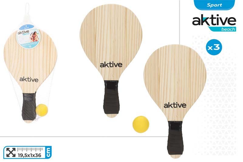 SET PALAS PLAYA MADERA + PELOTA 62465