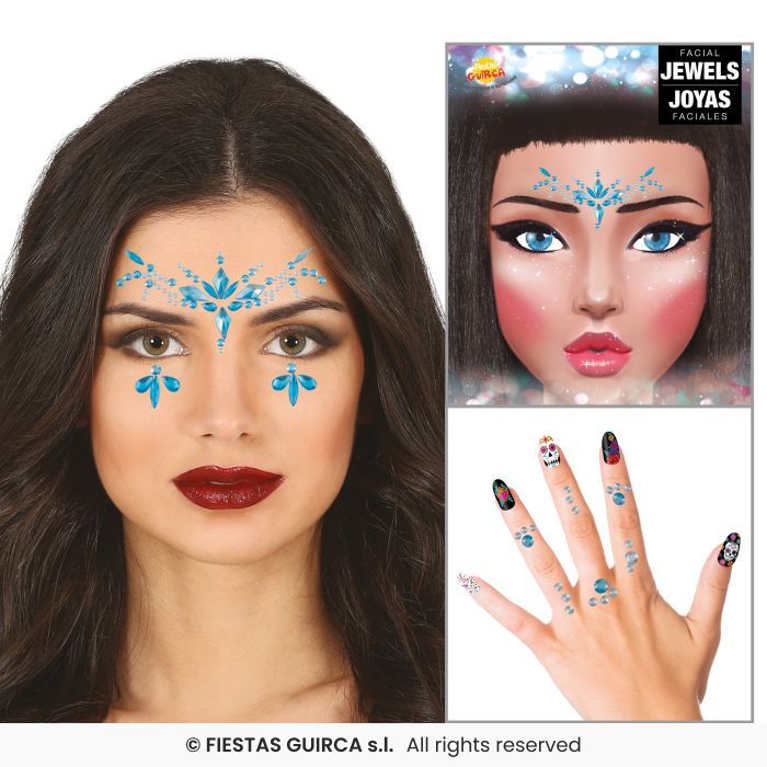 JOYAS FACIALES Y DEDOS ADHESIVAS AZULES 15884