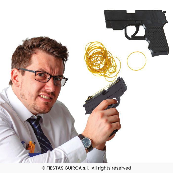 PISTOLA LANZA GOMAS 17CM PVC NEGRA 27288