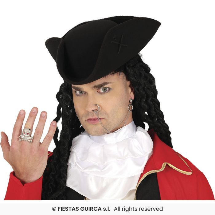 CONJUNTO BISUTERIA PIRATA ANILLO CALAVERA+PENDIENTE C/PIERCING METAL PLATEADO 16757