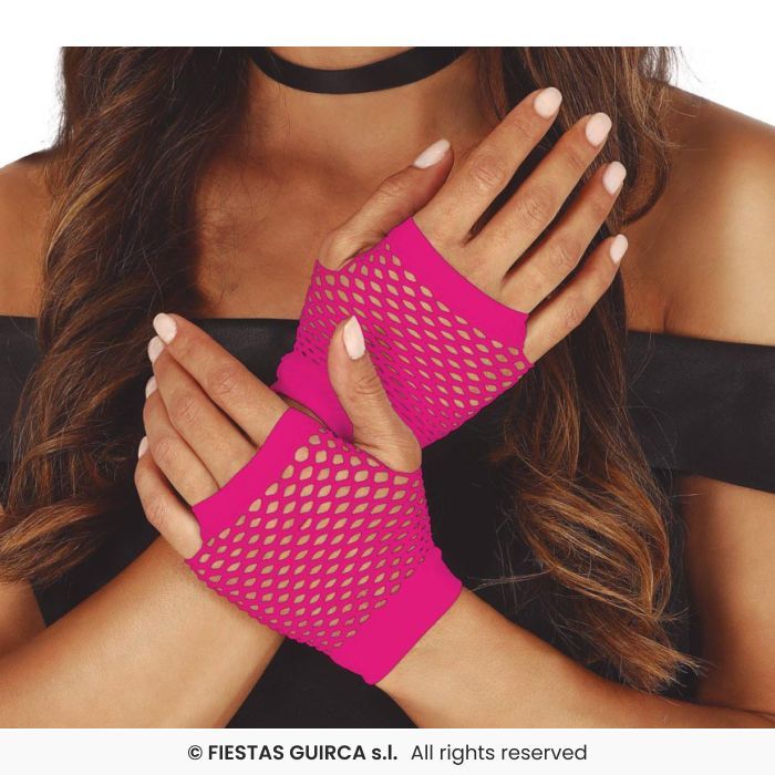 PAR GUANTES MALLA 11CM FUCSIA NEON 17841