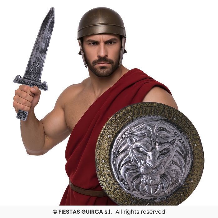 ESCUDO REDONDO 44CM LEON C/ESPADA 48CM PVC DORADO/PLATEADO 17289