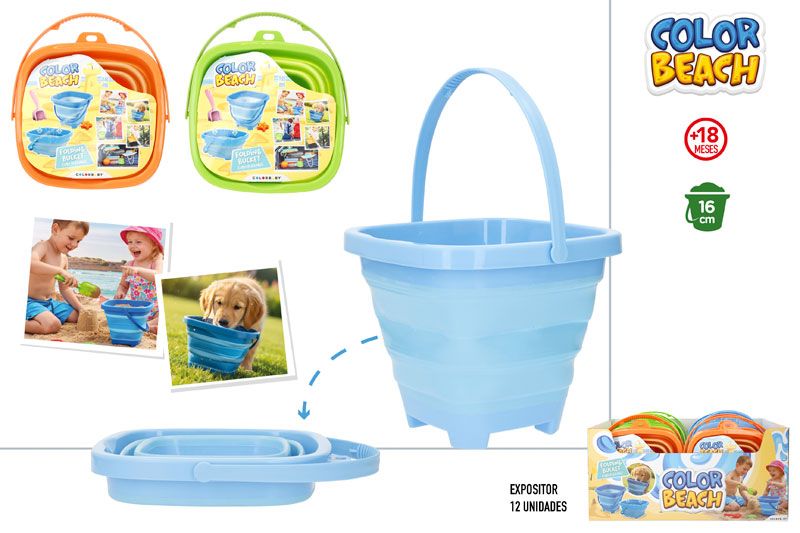 CUBO PLAYA PLEGABLE 16CM COLORES SURTIDOS 37577