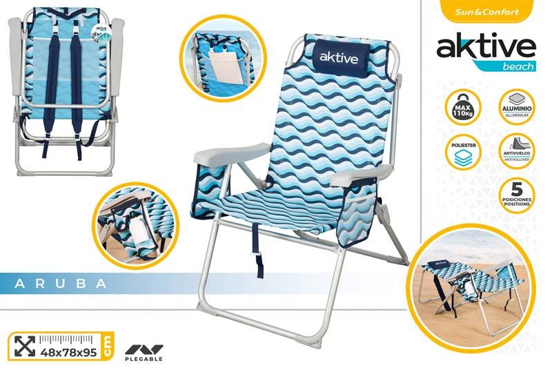 SILLA PLAYA ALTA MULTIPOSICION ALUMINIO 48X78X95CM AZUL ARUBA 624160