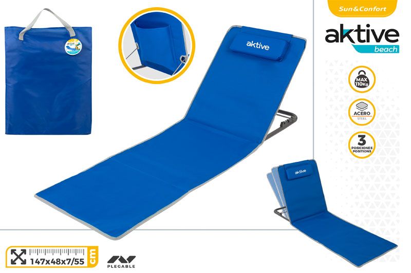 ESTERILLA PLAYA RECLINABLE 3 POSICIONES C/COJIN Y BOLSILLO 48X131X42CM MAX.110KG 626393