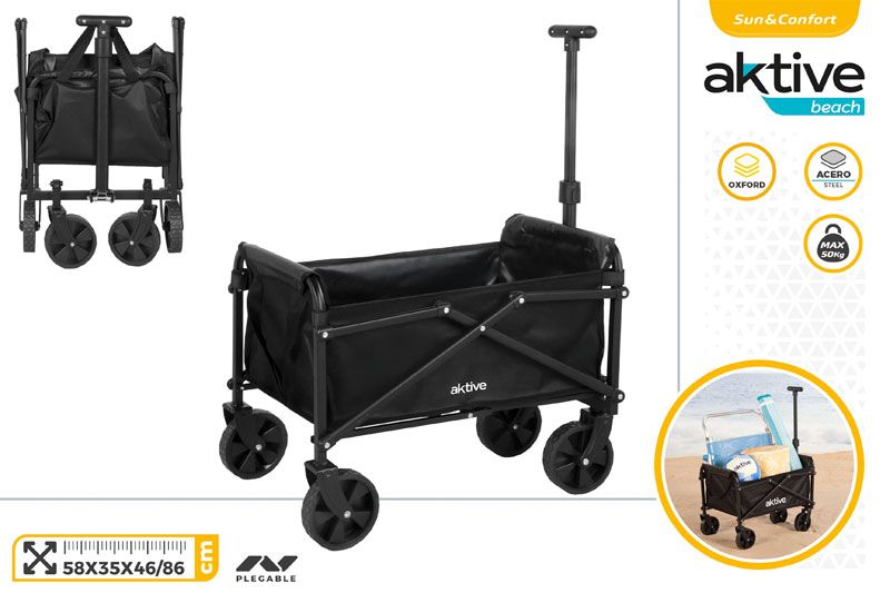 CARRO PORTATODO PLEGABLE 4 RUEDAS 58X35X86CM POLIESTER/ACERO MAX.50KG 625013