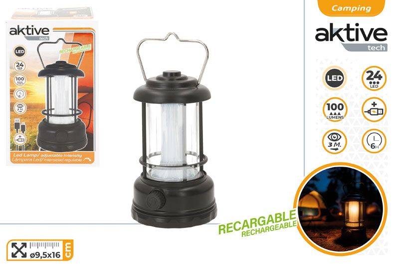 LAMPARA/FAROL 24 LED INTENSIDAD REGULABLE 100LMN RECARGABLE 9,5X16CM 63183