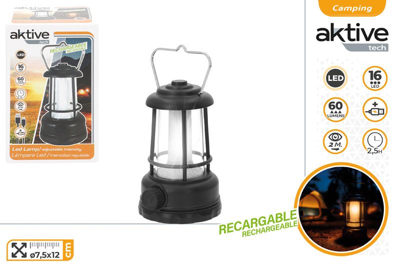 LAMPARA/FAROL 16 LED INTENSIDAD REGULABLE 60LMN RECARGABLE 7,5X12CM 63184