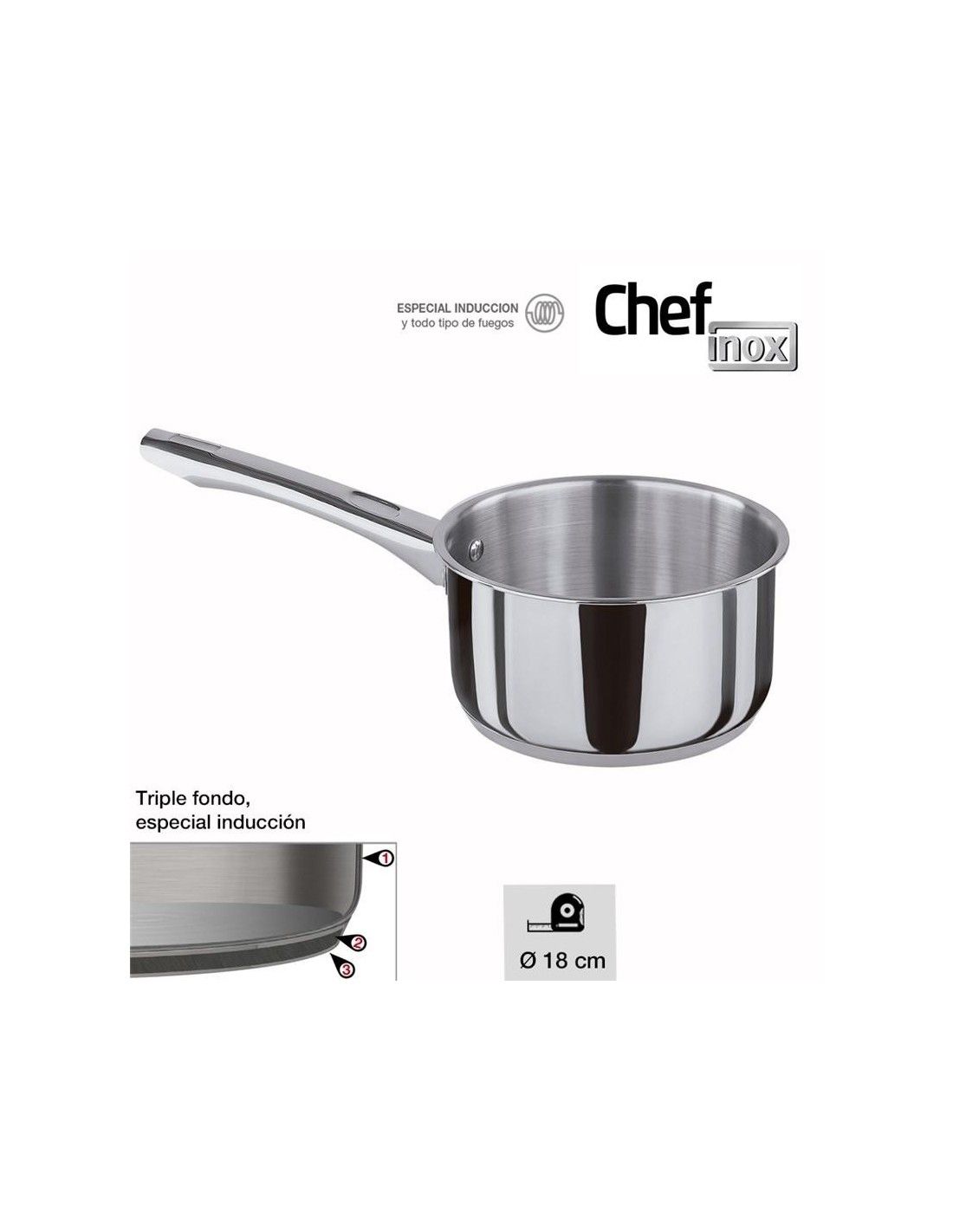 CAZO INOX CHEF TRIPLE FONDO DIFUSOR INDUCCION 18CM LIFE STYLE 531673