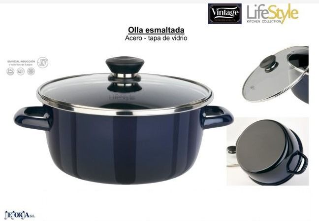 OLLA ACERO ESMALTADO INDUCCION VINTAGE C/TAPA VIDRIO 26CM 6L LIFE STYLE 6532304