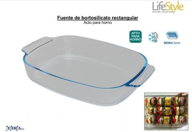 FUENTE RECTANGULAR HORNO BOROSILICATO C/ASAS 3,8L 38X25X6,5CM BEIRA LIFE STYLE 53824